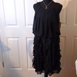D12-👌- Women's Coldwater Creek Black Chiffon Ruffle Dress - sz 10 - 12